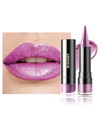 Rouge a Levre Pailleté Métallique, Rouge à Lèvres Violet Rosé Brillant Mat Longue Tenue Waterproof, Lip Stain Haut Pigment Sans Transfert, 2 in 1 Crayon a...
