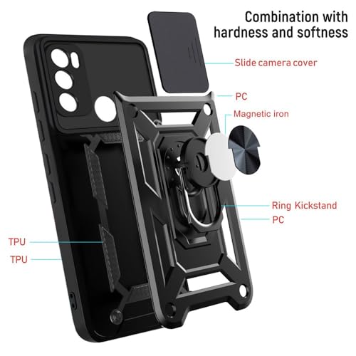 Image of Casodon Heavy Duty Back Case Cover for Moto G60 /G40 Fusion 5G, Shockproof Moto G60 /G40 Fusion Back Cover, Ring Case with Kickstand and Camera Protection Shutter - Black