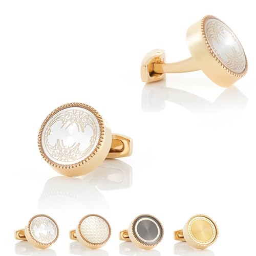 Mancuernillas para hombre doradas redondas esmaltadas miniatura 3