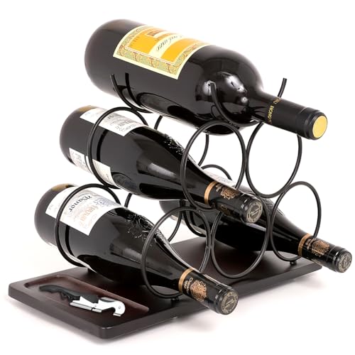 SCUNDA Countertop Wine Rack,Small Wine Rack and Wine Bottle Holder for 6 Bottles, Rustic Wood and...