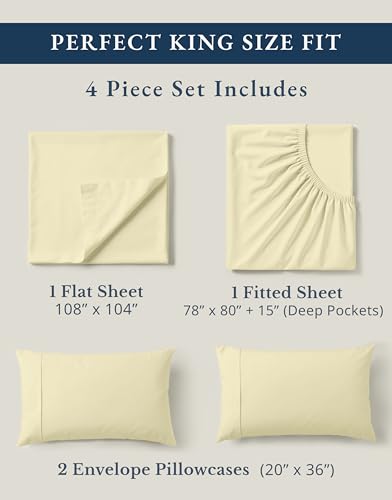 Image of LANE LINEN 100% Organic Cotton King Size Bed Sheets, All Season Soft & Comfy Fully Elasticized Mercized Cotton King Sheets, 15 inch Deep Pocket Luxury Bed Sheets King Size- Vanilla