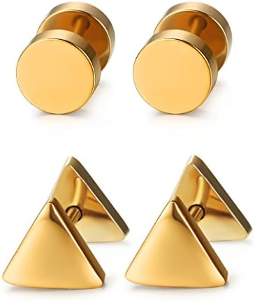 Jstyle Jewelry Stainless Steel Men Stud Earrings for Women Cool Ear Piercing Plugs Triangle Tunnel 2 Pairs G