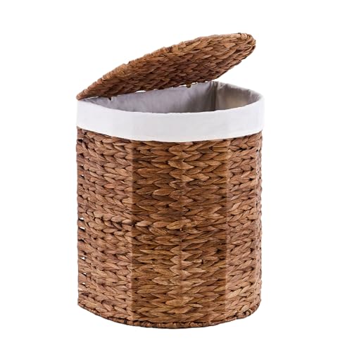 LGENHOOM Water Hyacinth Laundry Hamper with lid, Half Moon Shape with 2 Removable Cloth Bags, Handwoven Boho Wicker Basket for Laundry Organization, Espresso