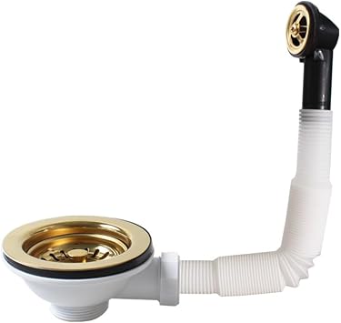 TALEA Polished Gold Finish Kitchen Sink Basket Strainer Waste, Round Overflow,Kitchen Sink Waste Kit,XK186C062-U