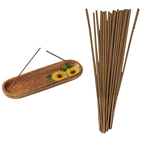 VR Angel Wooden Incense Holder With 20 Incense Sticks Burner Ash Catcher Tray for Incense Stick Burner for Home Decor Sunflower, Tulip and White Flower Design (Sunflower) Cover