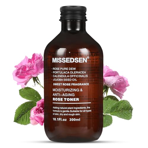 MISSEDSEN Rose Water Facial Toner, 300ml, with Hyaluronic Acid, Collagen, Vitamin E, for Sensitive Skin