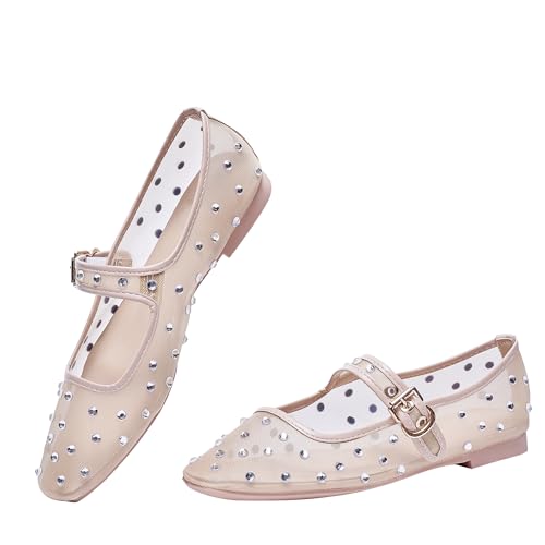 Mesh Ballet Flats Shoes for Women, Mary Jane with Buckle Strap, Comfy Casual Daily Dress Office Ballerina Flat Shoes4