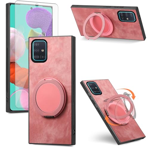 Asuwish Funda compatible con Samsung Galaxy A71 4G y protector de pantalla de vidrio templado con soporte de anillo, soporte de silicona, delgada, a prueba de golpes, A 71 71A, S71, A715F, para
