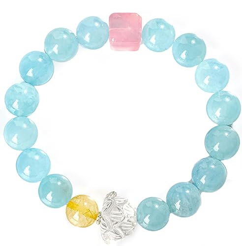 Bracelet en cristal aigue-marine fleur de quartz clair pierres naturelles r&eacute;f 2176