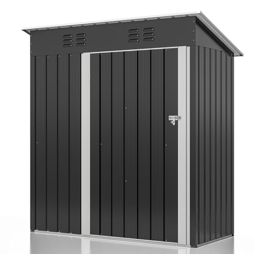 Image of AirWire 5x3 FT Outdoor Storage Shed, Garden Shed with Updated Frame Structure and Lockable Doors, Metal Tool Sheds for Backyard Garden Patio Lawn, Grey