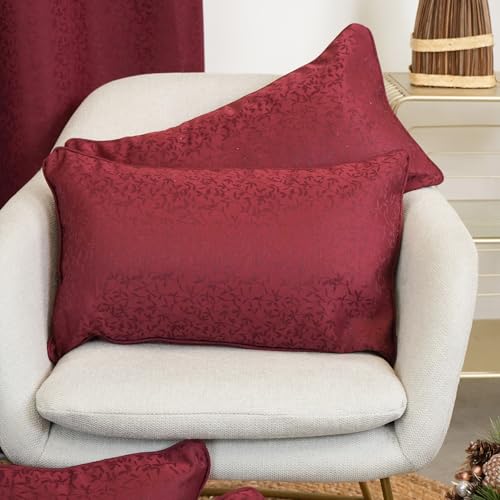 Viste tu hogar Pack 2 Cojines Rectangulares Jacquard con Estampado de Hojas, Estilo Contemporáneo, Dar Calidez, Ideal para Sofá de Salon de Otoño y Invierno, 30x50cm, Color Granate