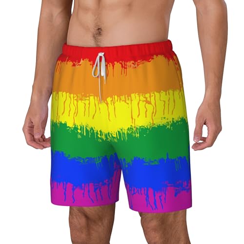 Mens Swim Trunks with Compression Liner Beach Board Shorts Quick Dry Swim Shorts -LGBT gay lesbian flag3