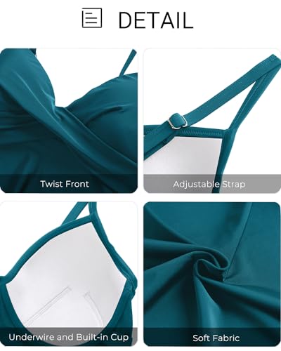 Image of Aqua Eve Women's Underwire Tankini Swimsuit - Twist V Neck Flowy Bathing Suit Top Only, No Bottom