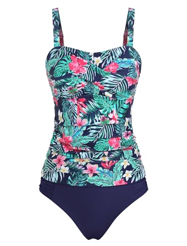 Image of ZAFUL Tankini Swimsuits for Women Tummy Control High Waisted Twist Front Ruched Two Piece Bathing Suit