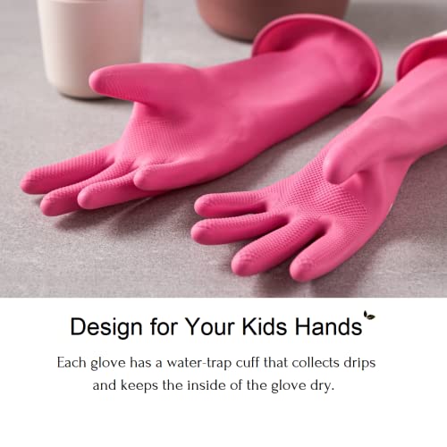 Image of Sweetiepapa Kids Latex Household Natural Rubber Waterproof Work Playing Hand Protection Washing Cleaning Gardening Painting Gloves (Pink) : Pink