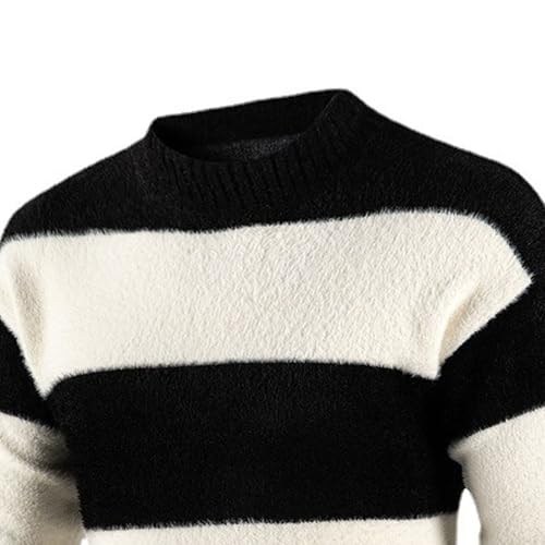 Maiyifu-GJ Men's Striped Long Sleeve Mock Neck Pullover Sweater Crewneck Color Block Casual Cable Knit Sweaters2