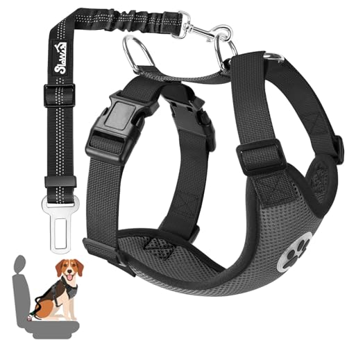 SlowTon Arnés de Coche para Perro con Correa de Conector, multifunción, Ajustable, Doble Tejido de Malla Transpirable, arnés de Chaleco de Viaje con cinturón de Seguridad