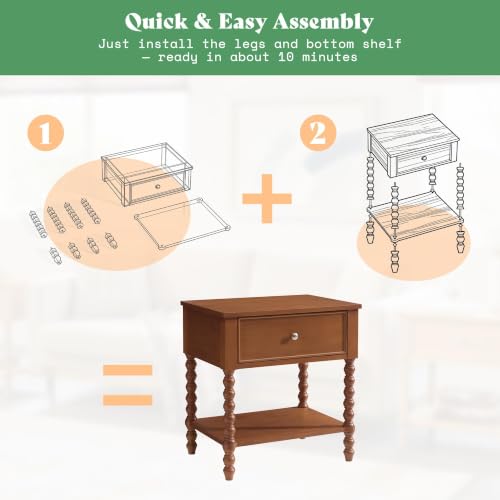 Image of AMERLIFE Solid Wood Night Stand Set of 2, Midcentury Brown Side Table