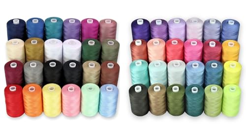 Paquete de 48 hilos de coser de poliéster para costura a mano, acolchado y máquina de coser - 1000 yardas por carrete - 44 colores de hilo más 2 negros y 2 blancos