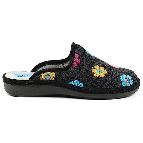 Lunar Anther Black Mule Slipper with Flowers Cover