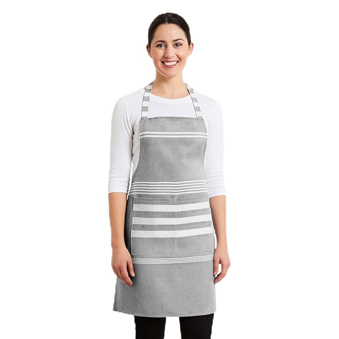 Image of Unisex Cooking Aprons | Waterproof Apron | Striped Design with 2 Front Pockets & Adjustable Neck Strap | Durable, Oil & Stain Resistant | Chef Apron for Cooking