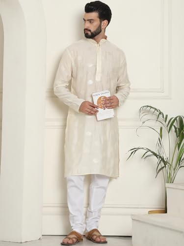 Image of SOJANYA (Since 1958 Men's Cotton Silk Sequinned Embroidered Kurta with White Pyjama