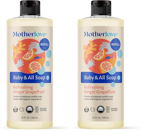 Image of Motherlove Baby & All Soap (32 oz) Gentle Foaming All-Purpose Castile Soap Made with Organic Ingredients - Refreshing Ginger Grapefruit (Pack of 2)