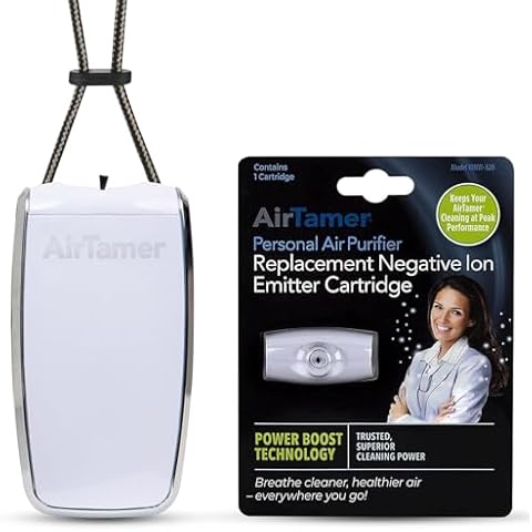 AirTamer A320W Rechargeable Personal Air Purifier with Replacement Negative Ion Emitter Cartridge and Leather Travel Case (White) Cover