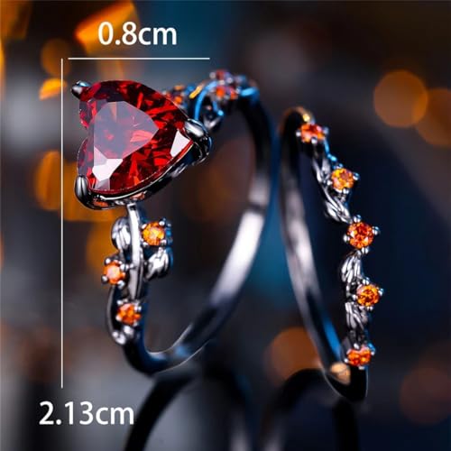 New 2026 Female Black Red Zircon Stone Heart Ring Set Vintage Gold Color Bridal Wedding Bands Party Jewelry for Women Fashion Luxury Accessories Creative Gift3