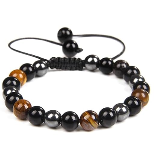 JEYORZY Pulsera de Triple Protección, Pulsera Ajustable de Cuentas de Hematita, Ojo de Tigre, Obsidiana Negra,amuletos piedras naturales, Piedras Naturales para Mujer y Hombre | Ya disponible en tu tienda friki favorita! En mundofriki.es!