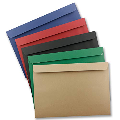 Lot de 10 grandes enveloppes - XXL - DIN C4 - Mélange de couleurs - 2 - 22,9 x 32,4 cm - Fermeture adhésive sans fenêtre - Enveloppes d'expédition pour format A4 Cover