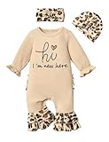 KANGKANG Newborn Baby Clothes - Girl Romper & Jumpsuit Leopard Print Headband Set in Beige