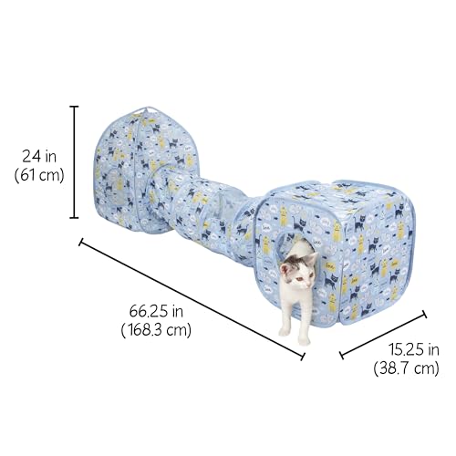 Image of Kitty City Blue Cat-Themed Cat Play Furniture Set, Collapsible Pop-Up Cat Toys Combo with Cube, Tunnel & House, Indoor Kitty Playground for Play, Hiding & Lounging