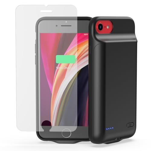 Battery Case for iPhone 8, 7, 6S, 6 SE(2020/2022) (4.7 inch), 2025 Upgraded High Capacity 7000mAh Battery Pack Rechargeable Charger Case External Charging Case with Tempered Glass Screen Protector
