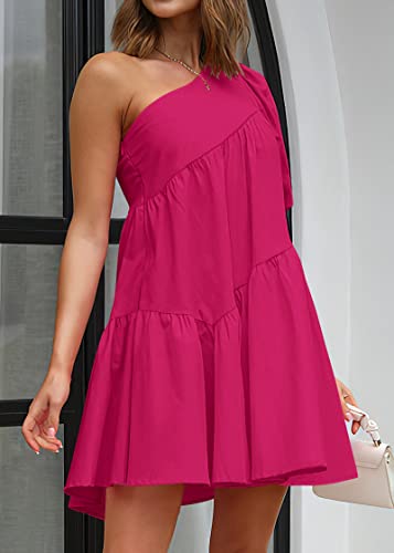 Image of KIRUNDO Summer One Shoulder Mini Baby Doll Dresses Women 2026 Casual Puff Sleeve Loose Tiered A Line Flowy Short Dress