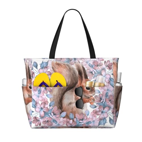 Grand sac de plage écureuil aux finitions soignées, grand cabas chic pour femme