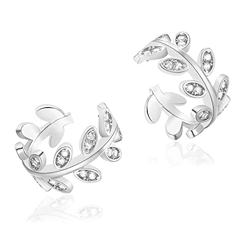 Lansora Cz Paved Leaf Vine Ear Cuffs Earrings Cubic Zirconia Silver Gold Non Pierced Cartilage Conch Earrings #TOP29