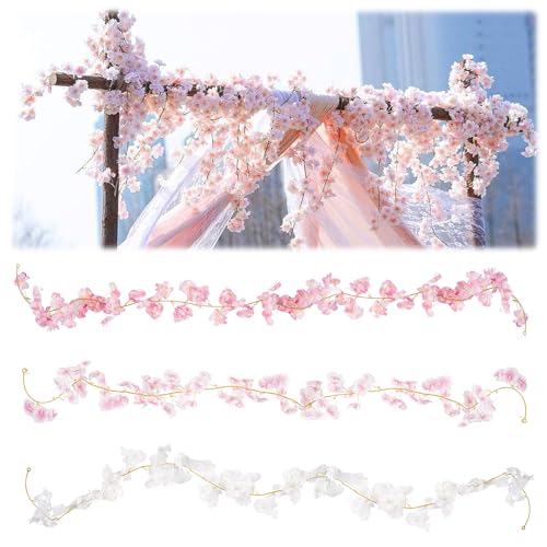 3 Pièces Guirlande Cerisier, 180 cm en Soie Guirlande Fleurs Artificielles, Tricolores Fleurs Artificielles Deco pour Les Arches de Mariage, Les Murs D'accent Dans La Maison et La Décoration de Jardin