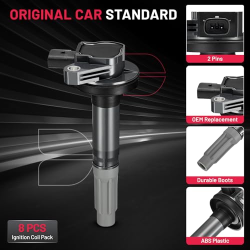 Image of BDFHYK Ignition Coil Pack UF622 Set of 8 Compatible with 2011-2016 F-150 2011-2015 Mustang 2.3L 2.7L 3.5L 3.7L 5.0L 5.2L 5.4L 5.8L 6.2L L4 V6 V8 Replacement for DG542 U5178