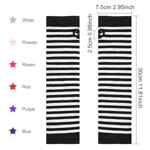 SATINIOR 6 Pairs Long Fingerless Gloves for Women Knit Thigh High Striped Arm Warmer Thumb Hole Stretchy Gloves