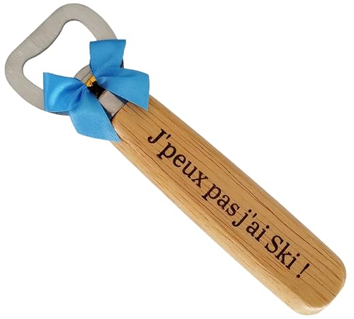 Décapsuleur en Bois Gravé Thème Ski - Accessoire Ski Humoristique, Cadeau Original Homme et Femme, Noël, Anniversaire, Skieur