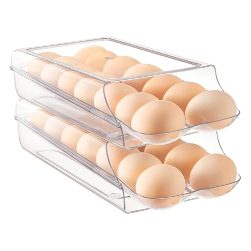 Image of Vtopmart Clear Plastic Egg Holder for Fridge, Automatic Rolling Egg Container for Refrigerator, Stackable 18-Count Eggs Organizer with Removable Inner Tray, Fridge Organizers and Storage, 2Pack