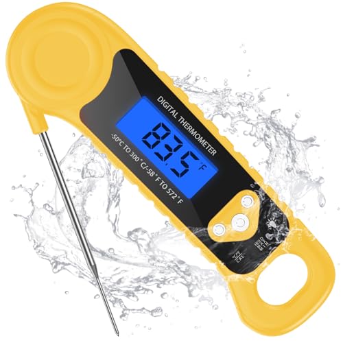AMMZO Meat Thermometer Digital, Instant Read Food Thermometer Waterproof with Backlight for Cooking, Deep Fry, BBQ, Grill, Smoker and Roast,Outdoor Fryer Accessories(Yellow)