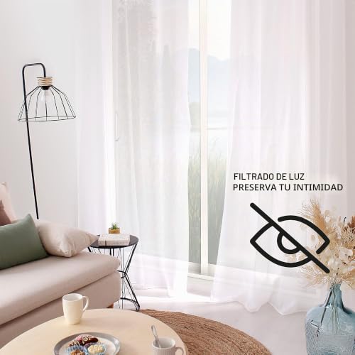 Miniatura 5 de Enjoy Home - Par De Acristalamiento Blanco - 90 X 220 Cm - Pasador De Barra - 100 Poliéster Arenado - Colección Arenada