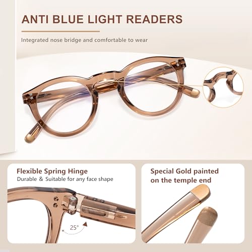 Image of EASY READ Retro Round Blue Light Blocking Reading Glasses for Women,Anti UV Readers for Women with Spring Hinge