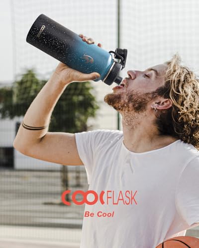 Image of Coolflask 40 oz Water Bottle Insulated with Straw & 3 Leakproof Lids