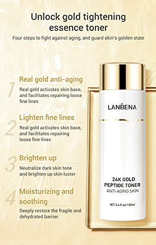 24k Gold Lanbena Peptide Toner Face Toner Pure Organic Natural Hydration & Moisturising Face Peptide Toner for All Skin Types Easy to Use / As Shown / 100 ml - Image 3
