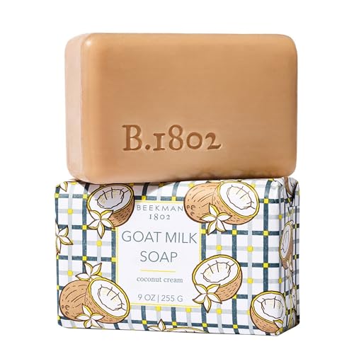 Image of Beekman 1802 Goat Milk Soap - Moisturizing Hand & Body Soap Bar with Shea Butter & Botanical Oils, Triple-Milled, Non-Drying, Made for Sensitive Skin, Coconut Cream 9 oz