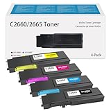 C2660dn C2660dnf Toner Cartridge Replacement for Dell C2660 593-BBBU 593-BBBT 593-BBBS 593-BBBR Compatible for C2660 C2660dn C2665dnf Printers Black Yellow Cyan Magenta, 4 Pack C2660 Toner Cartridge