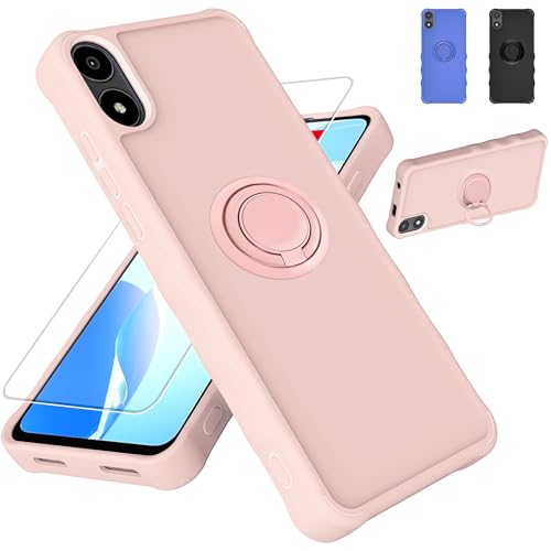 jioeuinly for AriVoice A67L Case Compatible for Foxx FoxxD A67L Phone Case Cover [with Tempered Glass Screen Protector][ 2MM Thickening Super Protection][Ring Support] Pink